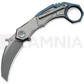 We Knife Tayra foldekniv, Gray & Blue Ti, Stonewash