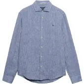 Superdry Superdrytil mænd. M4011103A Riviera hørskjorte blå (XL), Casual, Linned, Lange ærmer