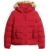 Superdry Superdrytil kvinder. W5011178A Kort mellemlang jakke med hætte, rød (XL), Casual, Nylon