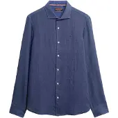 Superdry Superdrytil mænd. M4011054A Skjorte Vacation marineblå (M), Casual, Linned, Lange ærmer