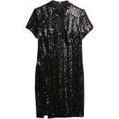 Superdry Superdrytil kvinder. W8011769A Mandarin Sequin kjole sort (XS), Casual, Party, Nylon, Korte ærmer