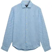Superdry Superdrytil mænd. M4011103A Riviera hørskjorte blå (S), Casual, Linned, Lange ærmer