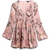 Superdry Superdrytil kvinder. W8011795A Lyserød mini-kjole med blomstermønster i jacquard (M), Party, Pink, Viscose, Lange ærmer