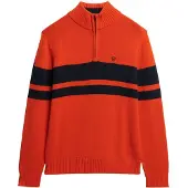 Superdry Superdrytil mænd. M6110709A Orange Cotton Stripe Half stribet trøje med lynlås (M), Casual, Bomuld