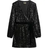 Superdry Superdrytil kvinder. W8011789A Sequin Velvet Wrap kjole sort (S), Casual, Party, Polyester, Lange ærmer