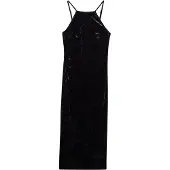 Superdry Superdrytil kvinder. W8011985A Midikjole i fløjl med blonder på ryggen (XS), Casual, Party, Lilla, Polyester, Uden ærmer/stropper