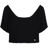 Superdry Superdrytil kvinder. W6011857A Sort vævet bluse med smock (L), Casual, Viscose, Korte ærmer