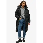 Superdry Superdrytil kvinder. W5011801A Lang quiltet frakke med hætte, sort (S), Casual, Polyester, Bæredygtig
