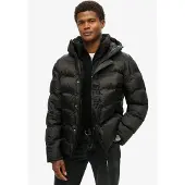 Superdry Superdrytil mænd. M5011902A Quiltet jakke med hætte og sort urban print (L), Casual, Genanvendt polister, Bæredygtig