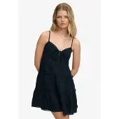 Superdry Superdrytil kvinder. W8012115A Marineblå Cheesecloth Tiered Mini kjole (L), Casual, Bomuld, Uden ærmer/stropper