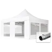 TOOLPORT 5x5m, aluminium, easy-up-pavillon, 4 sidedele, hvid