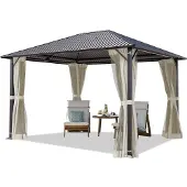 TOOLPORT 3x3,65m, hardtop havepavillon, inkl. 4 sidegardiner, Creme