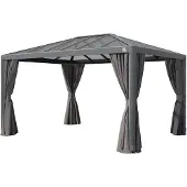 TOOLPORT 3x4m, hardtop havepavillon, inkl. 4 sidegardiner, loft grå