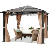 TOOLPORT 3x3m, hardtop havepavillon, inkl. 4 sidegardiner, cappuccino