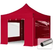 TOOLPORT 3x3m, stål, easy-up-pavillon, 4 sidedele, rød
