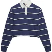 Superdry Superdrytil kvinder. W6012175A Stribet rugby-poloshirt i navy (XS), Casual, Bomuld, Lange ærmer, Blå