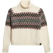 Superdry Superdrytil kvinder. W6110618A Rullekrave sweater med Fairisle-mønster i beige (XL), Casual, Bomuld