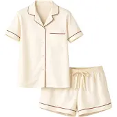 LEAFLETIC Pyjamasbukser 'Women’s Night Wear Short Set' creme