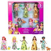 Disney Princess & Friends-st med 5 justerbare sm dukker i aftagelige nederdele eller bukser og 5 venindefigurer inspireret af Disney-fil