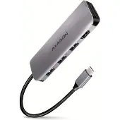 Axagon kelių prievadų USB 3.2 Gen 1 šakotuvas. HDMI, kortelių skaitytuvas ir trys USB-A išėjimai. USB-C laidas 20 cm.