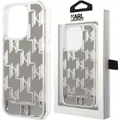 Karl Lagerfeld Sølvfarvet iPhone 14 Plus-cover med flydende glimmer og monogram