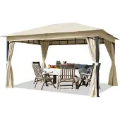 TOOLPORT 3x4m, havepavillon, inkl. 4 sidegardiner, champagnefarvet