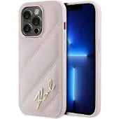 Karl Lagerfeld Diagonal Quiltet Pink iPhone 14 Pro Etui