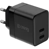 Crong oplader Utra Compact GaN 35W PD 3.0 2x USB-C vægoplader (sort)