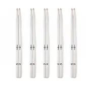 Gear4Music 5A Wood Tip Hickory Drumsticks White 5 Pack