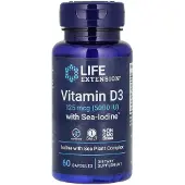 Life Extension , Vitamin D3 med havsalt, 125 mcg (5.000 IU), 60 kapsler
