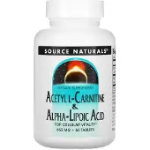 Source naturals , Acetyl L-Carnitine & Alpha-Lipoic Syre, 650 mg, 60 Tabletter