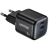 UNITEK 2x GAN 45W mains charger, 2x USB-C PD, QC
