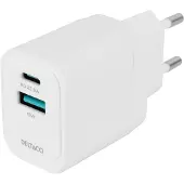 Deltaco USB-Väggladdare 1x USB-A 18W, 1x USB-C PD 20W, Vit