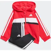 Adidas Træningsdragt 'ESSENTIALS TIBERIO 3 STRIPES FLEECE' knaldrød / sort / hvid