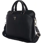 GUESS Grained Zipper Pocket Triangle Logo 15" Laptop Bag - Sort