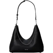 Calvin Klein Skuldertaske 'Chain Strap Pebble Grain Hobo' sort / sølv
