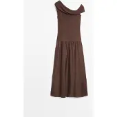 Massimo Dutti - Female - Midikjole Med En Bar Skulder - Brun - L