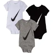Nike Bodyer k/æ - Swoosh - 3-pak - Hvid/Grå/Sort - - 6-12 mdr - Body K/Æ