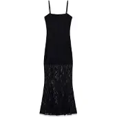 GUESS Guesstil kvinder. W6YK12K4359 Evelyn lang kjole med blonde sort (M), Casual, Party, Polyester, Uden ærmer/stropper