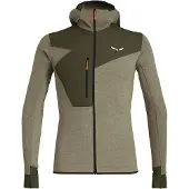 Salewa - Fleece - Puez 2 Dry M L/S Hood FZ Tee Dark Olive Melange til UnisexUld - Størrelse S - Grøn