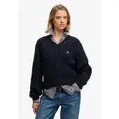 Superdry Superdrytil kvinder. W6110742A Marineblå oversized kabelstrikket sweater (L), Casual, Bomuld