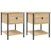 vidaXL sengeborde 2 stk. 34x35,5x45 cm konstrueret træ sonoma-eg
