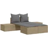vidaXL solseng med hynder polyrattan beige