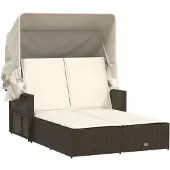 vidaXL solseng med baldakin og hynder polyrattan brun