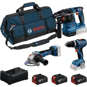 Bosch Gsb18v-65+gbh18v-22+gws18v-11+3x5.0ah Elektrisk Værktøjssæt