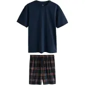 Next Pyjamas kort 'Motion Flex' navy / lyseblå / cognac / hvid
