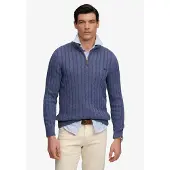 Superdry Superdrytil mænd. M6110731A Preppy Cable Half strikbluse med lynlås blå (S), Casual, Bomuld