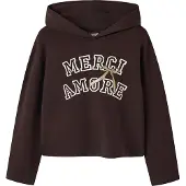 Name it Hættetrøje - NkfViala - Chocolate Plum/Merci - - 7-8 år (122-128) - Hættetrøje