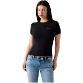 GUESS Guesstil kvinder. W6YI12K3751 Sort t-shirt med sort strass-logo (S), Casual, Modal, Korte ærmer