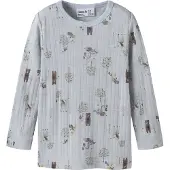 Name it Bluse - Uld - Rib - NmmWang - Arctic Ice/Forest Animal - - 3 år (98) - Bluse